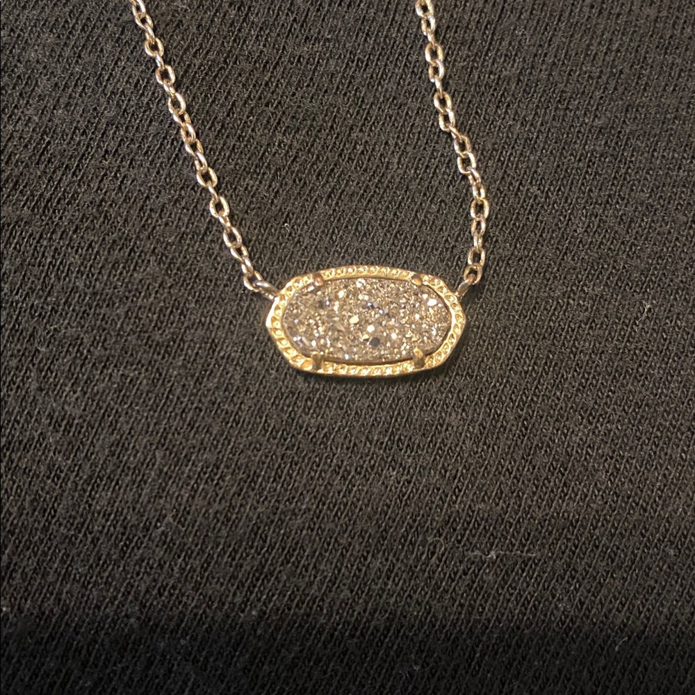 Kendra Scott Elisa Silver Druzy Oval Pendant Necklace Adjustable - Picture 4 of 6